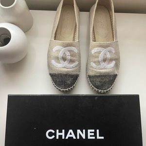 Chanel Espadrille 39 Glitter Fabric Cap Toe Ballet Flats CC-0912N-0003